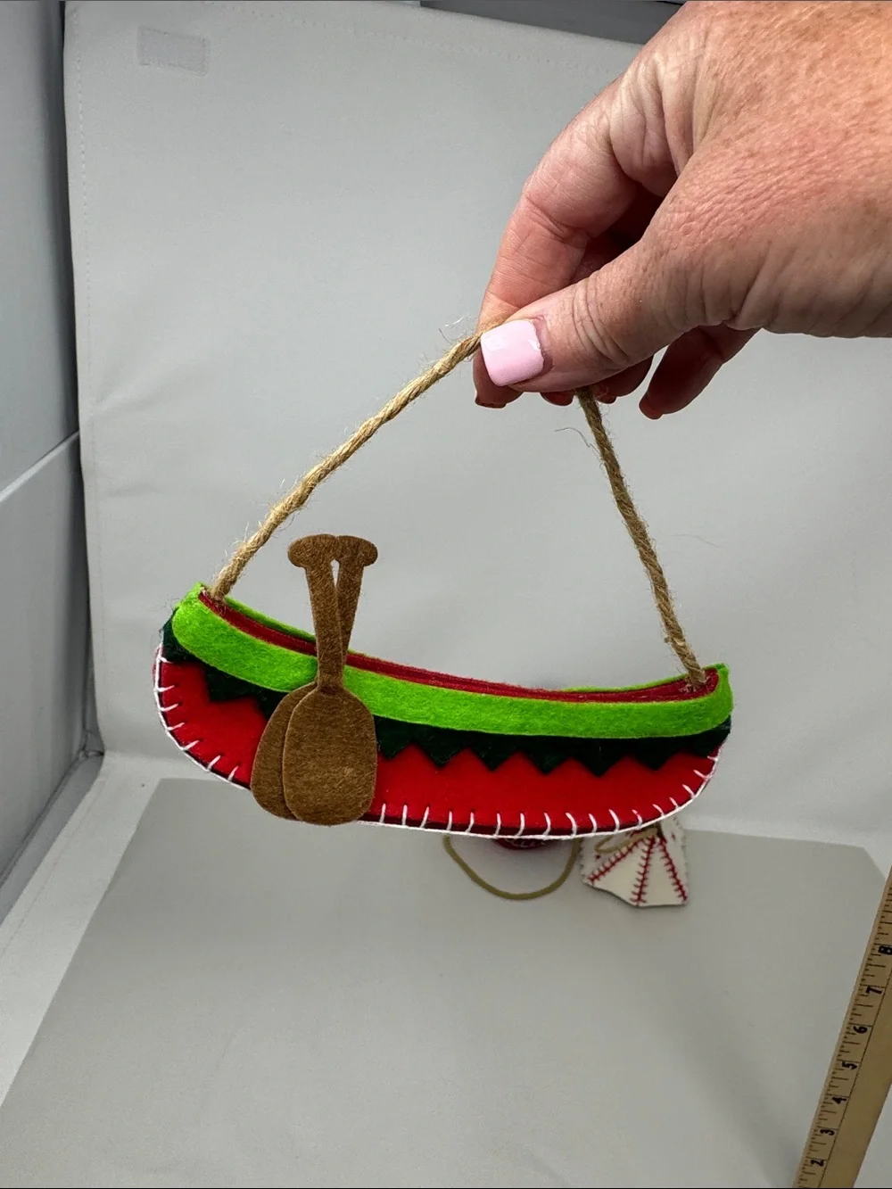 FELT CLOTH CHRISTMAS ORNAMENT LOT OF 3 CANOE TEEPEE CANTEEN CAMPING OUTDOOR